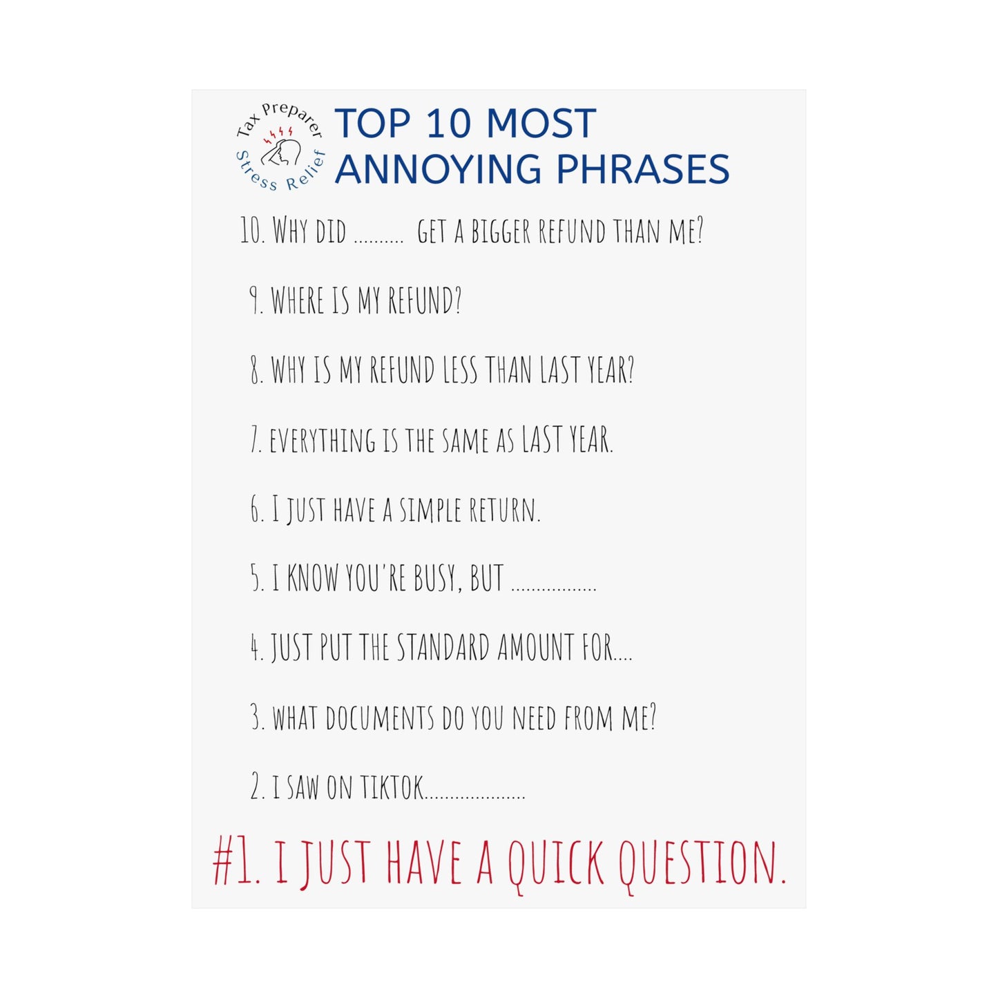 Top 10 Most Annoying Phrases - Matte Vertical Posters