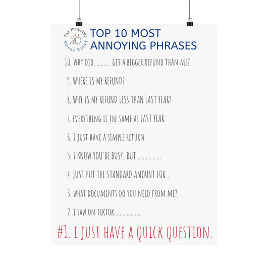 Top 10 Most Annoying Phrases - Matte Vertical Posters